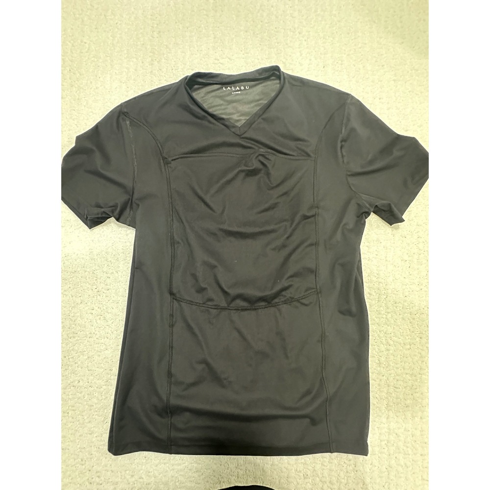LALABU Dad Shirt Large Black V Neck Short Sleeve